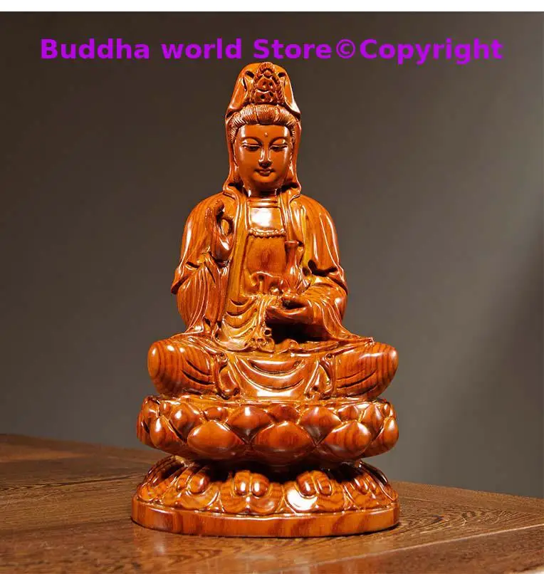 30CM Large 2025  HOME Family Spiritual efficacious Mascot sitting Guanyin buddha ROSE Wood Handmade carving art statue