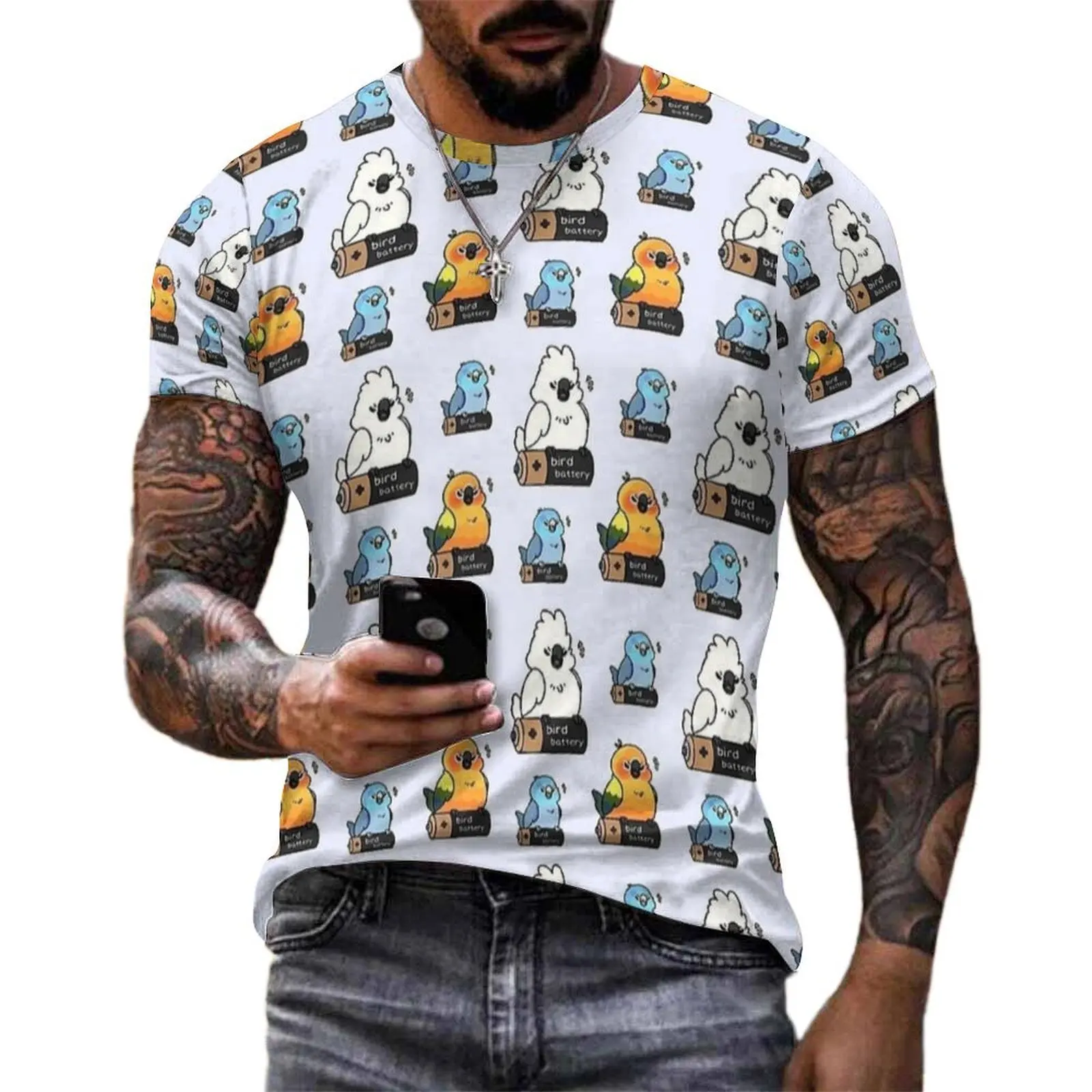 Comic Parrots Sticker Print T-Shirt For Couple Graphic O Neck T-Shirts Summer Fashion Clothing Short Sleeve Oversized Tees