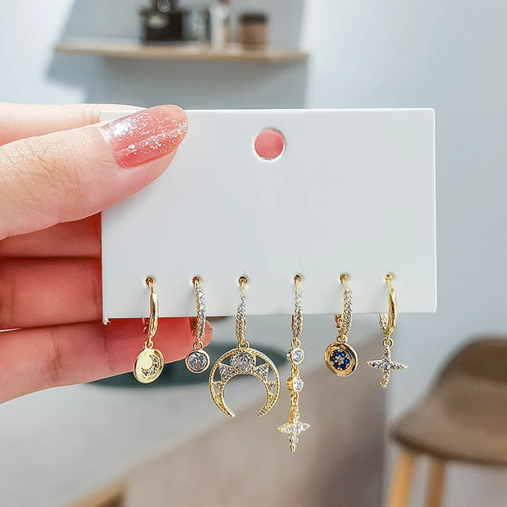 

Zircon Earring Set Suits for Women Moon and Star Earrings Rhinestones Dangle Miss