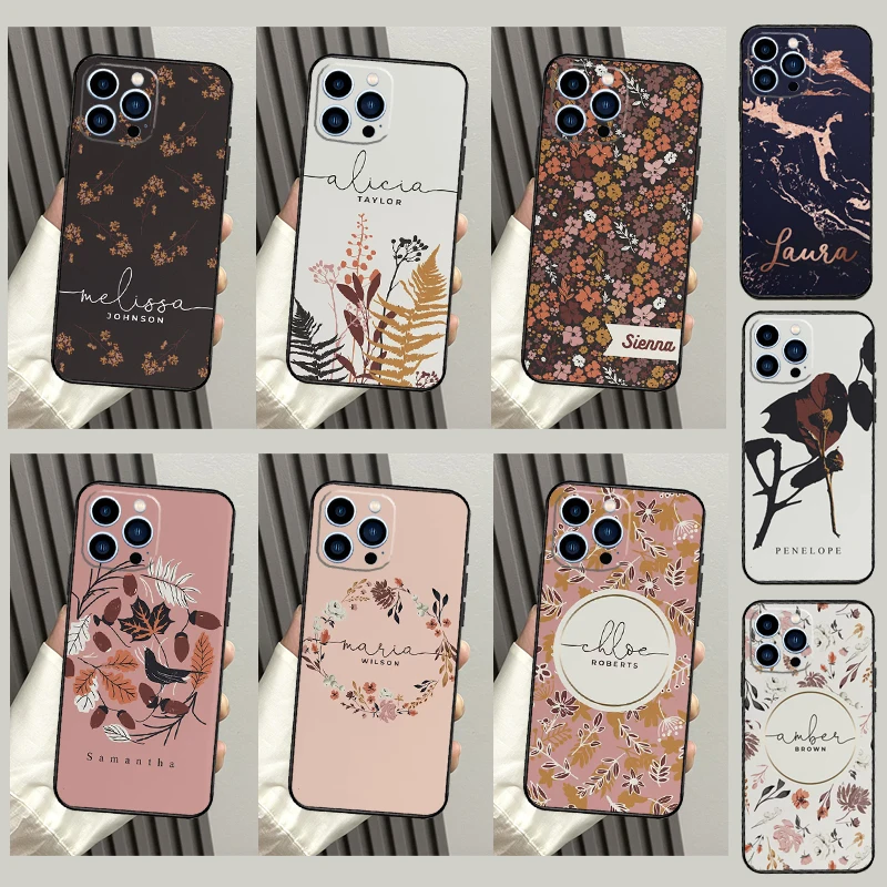 Custom Autumn Botanical Name Case For iPhone 16 15 11 12 13 14 Pro Max Plus XS X XR 12 13 Mini Back Cover