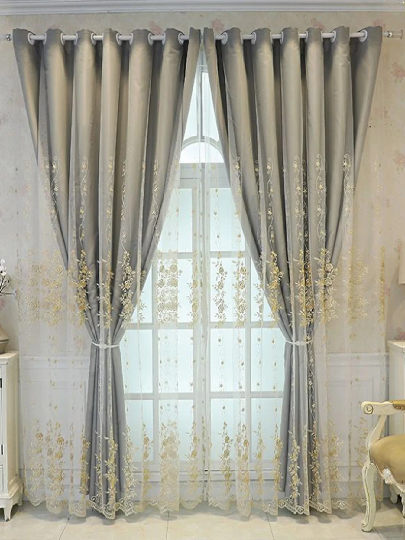 

Simple European Curtains Bedroom Double-layer Gauze Cream Full Blackout Heat Insulation Sun Protection Living Room