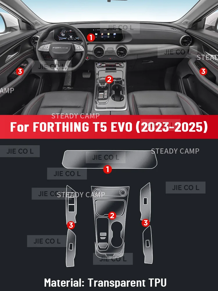 Anti-scratch Car Interior Center Console Media Dashboard Navigation TPU Protector Film For FORTHING T5 EVO 2023-2025 Sticker