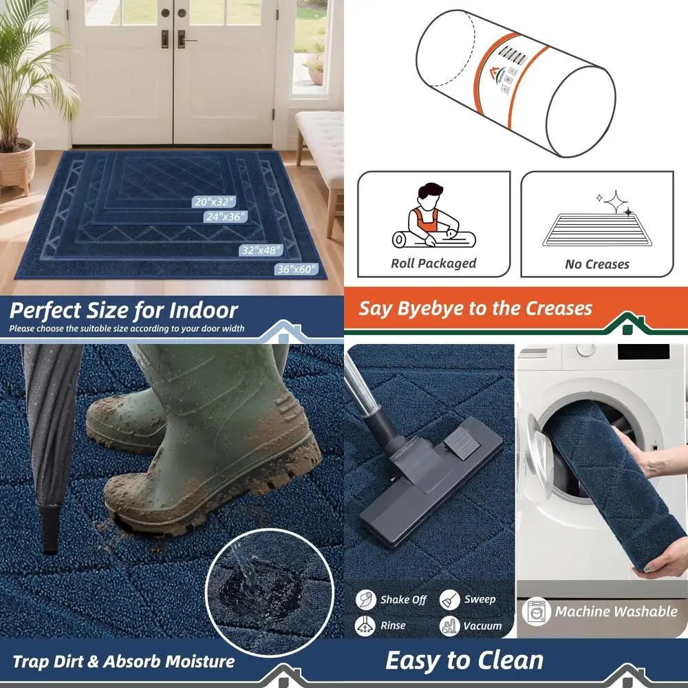

Large 36x60 Navy Blue Door Mat - Non-Slip, Stain Resistant, Absorbent Entry Rug for Dogs, Mud, Wet Shoes & Paws