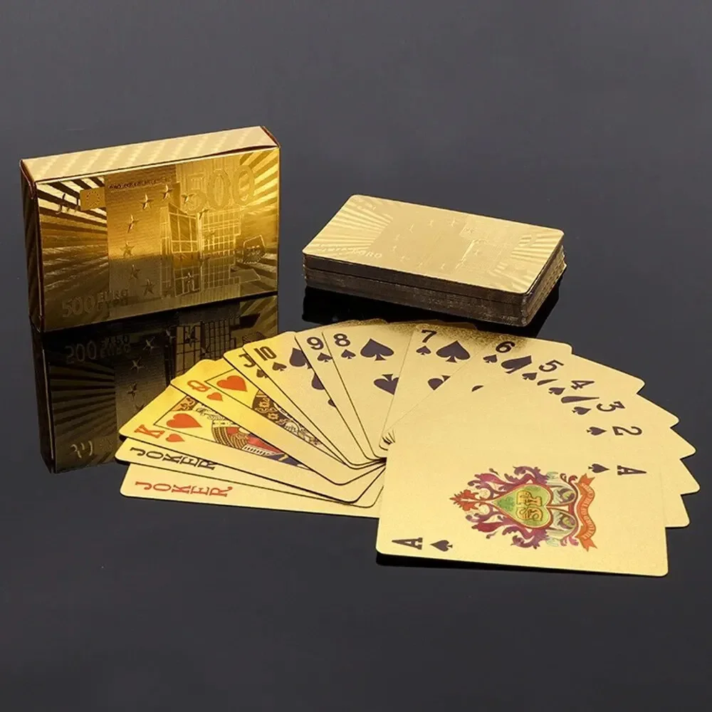 New Gold Currency Pattern Golden Playing Cards Waterproof PET/PVC Plastic Poker Dollars EUR JPY GBP Gold Foil Poker Card Europe