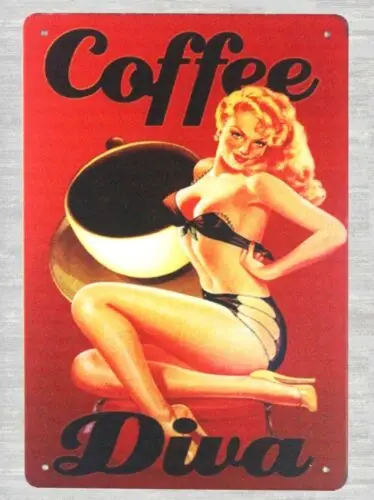 tin advertising signs Coffee Diva pin-up sexy women tin metal sign-Aluminum