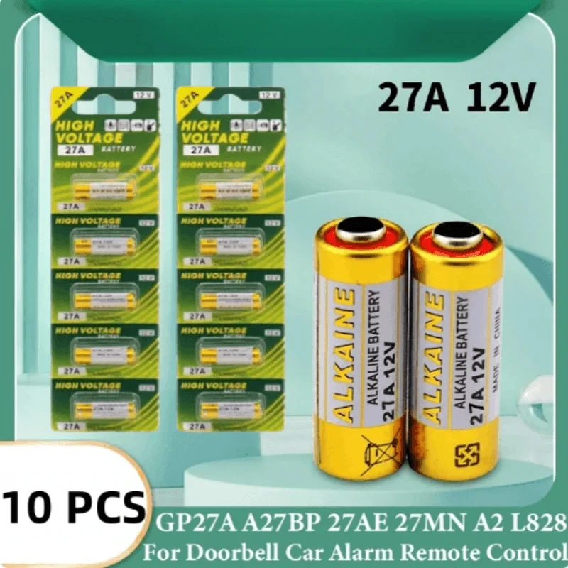 10PCS 12V A27 27A G27A MN27 MS27 L828 alkaline battery V27GA ALK27A A27BP K27A dry battery  toy doorbell alarm remote control