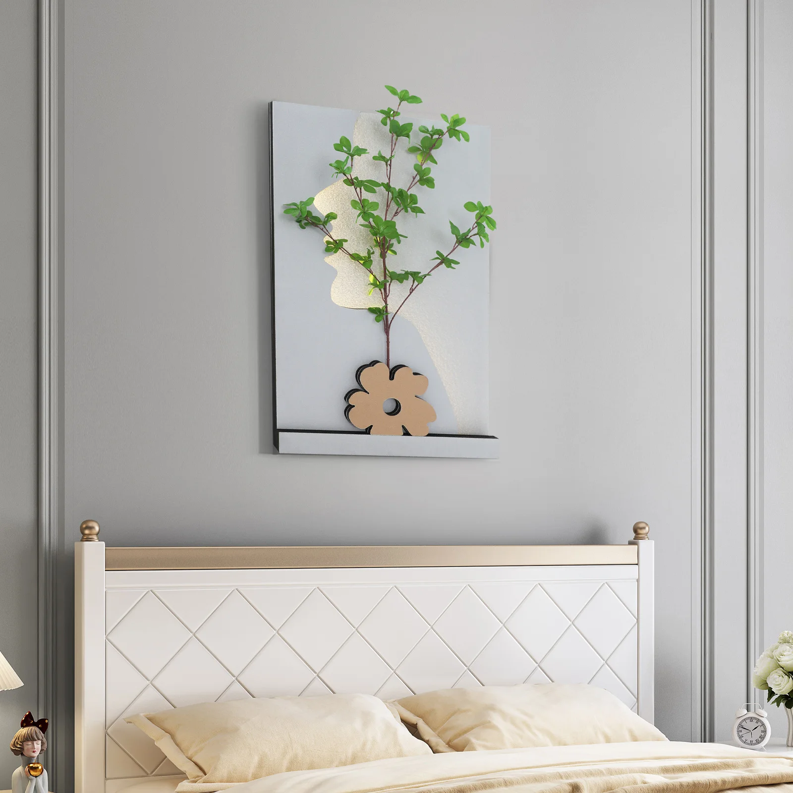 Sandstone LED Wall Art Side Face Sculpture Modern Decor for Living Room Bedroom Home Office Housewarming Gift