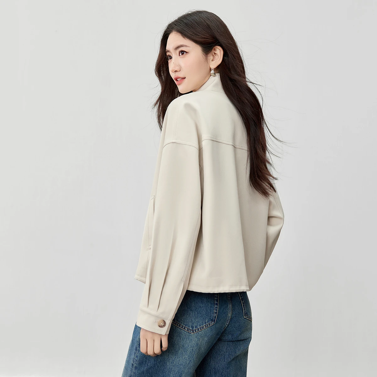 SENTUBILA Loose Jacket for Women Office Commuter Solid Color Long Sleeve Coat Comfortable Easy Care Outerwear Clothes 153WB2258