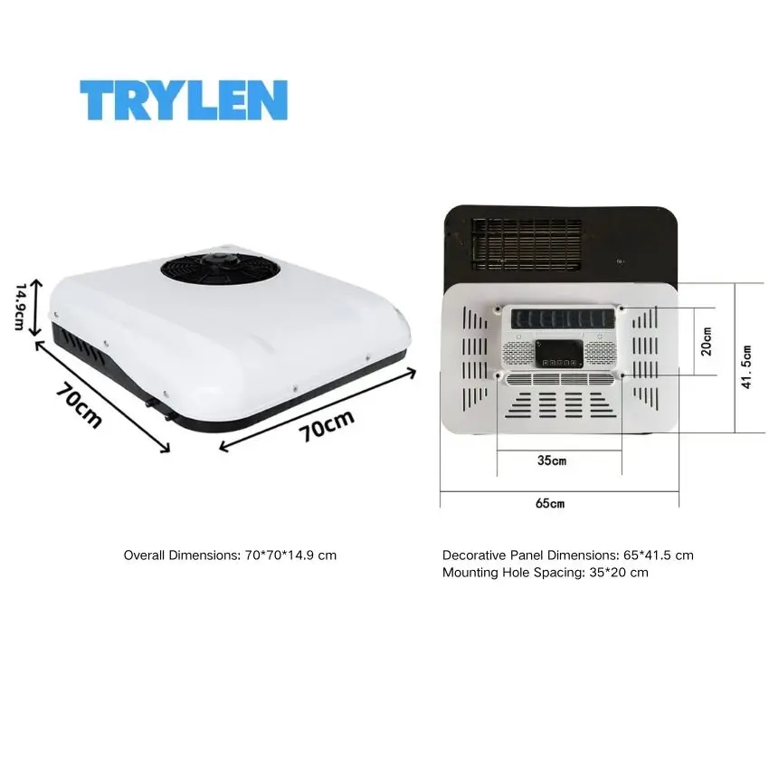 TRYLEN/OEM Rooftop Integrated 12V DC Electric AC System With Cooling & Heating 1500-2600W Capacity For Trucks Motorhomes Buses