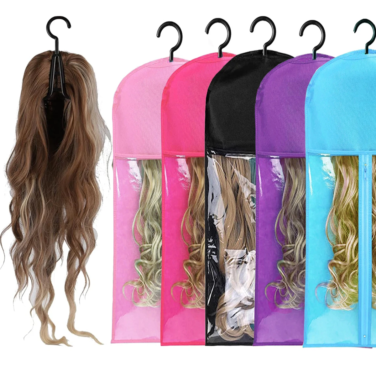 

1 комплект, сумка для хранения париков с вешалкой, сумки для волос с пластиковой вешалкой для девственных волос, черный органайзер для париков, вешалки для нескольких париков, новинка