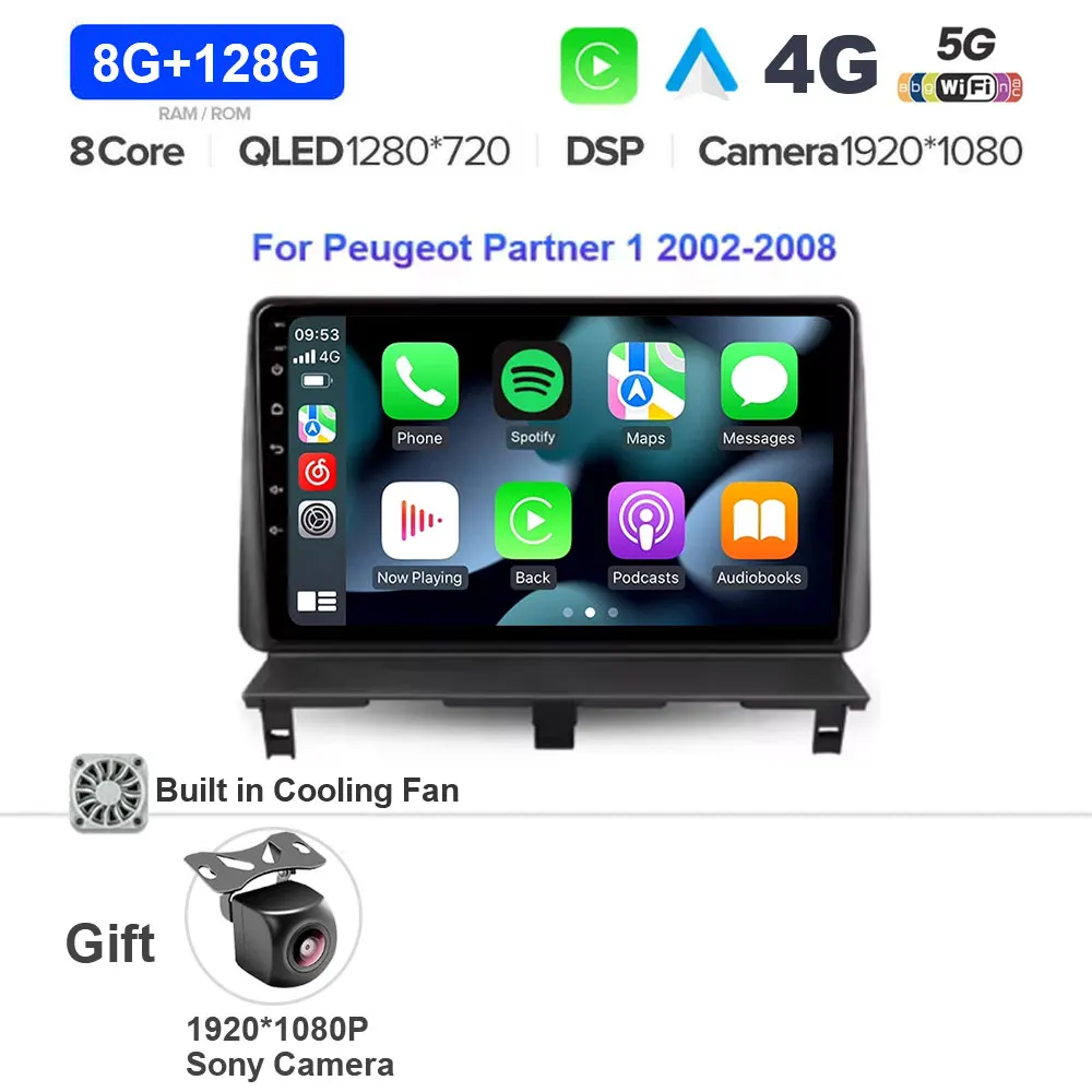 Android 15 Voor Peugeot Partner 1 2002 - 2011 Autoradio Multimedia Stereo Video Player met Carplay 4G BT