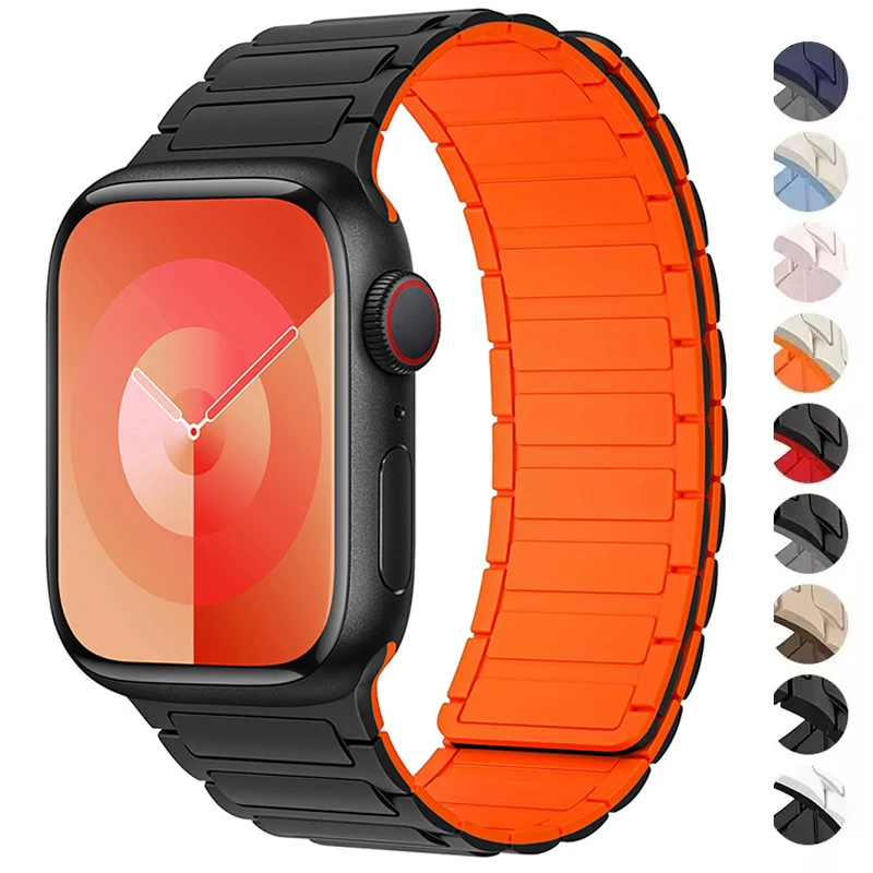 Para apple watch band 46mm 42mm 45mm 44mm 40mm 49mm 41mm 38mm pulseira magnética de silicone iwatch série 10 9 8 7 se ultra 2 cinta