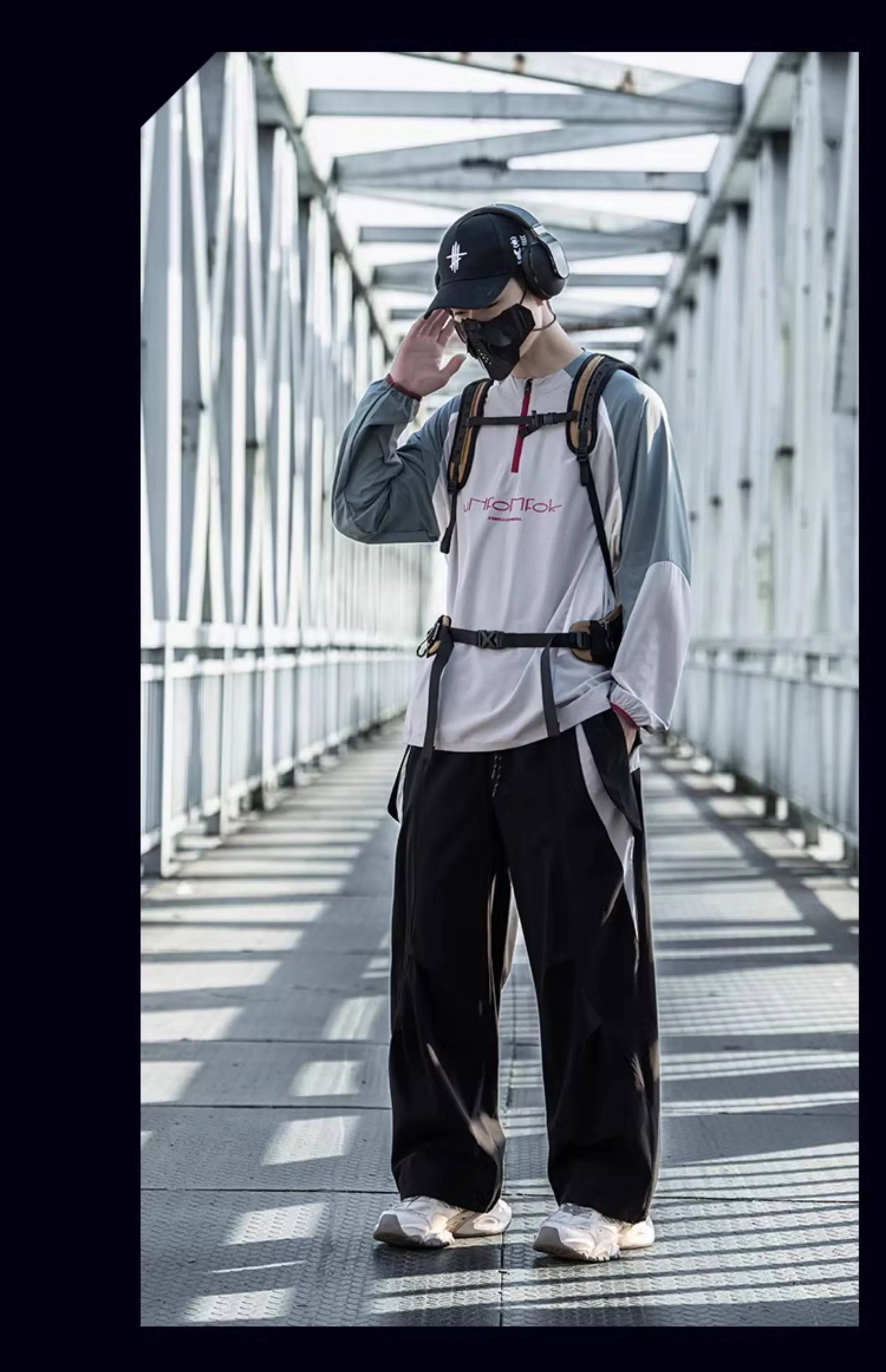 Contrast Color Design Quick Dry Half-zipper Cycling Hoodies Summer Man High Street Outdoor Tactical Long Sleeve Tops