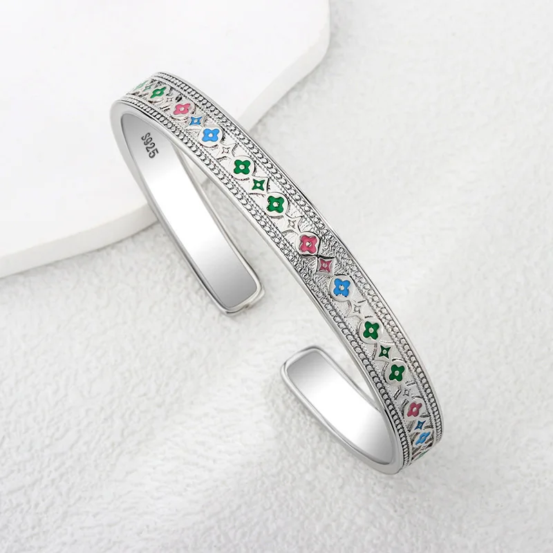 Neues Design, eleganter, bunter Blumen-Armreif aus 925er-Sterlingsilber für Damen, Schmuck, Frauen, Geburtstagsgeschenke, Freundin, Valentinstag – Detail 4