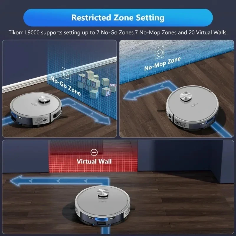 LiDAR Robot Vacuum e Mop Combo, Mapeamento Inteligente, Navegação de até 150Mins, Piso Duro, Vassoura Elétrica