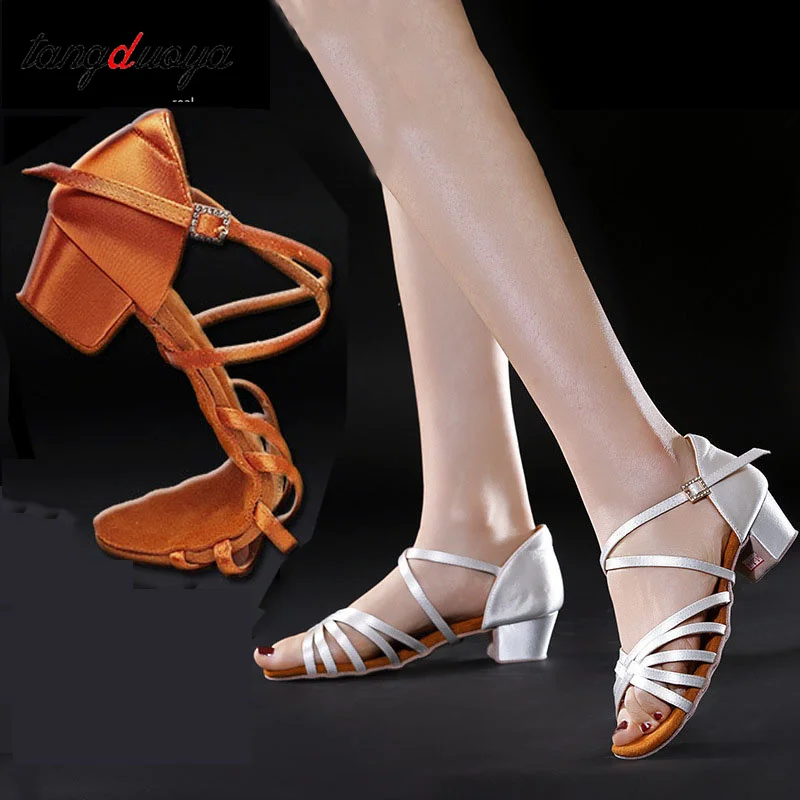 New Girl Latin Dance Shoes Silk Children Ballroom Tango Cha-cha Dance Soft Sole Salsa Practice Shoes Fur Bottom Sandals