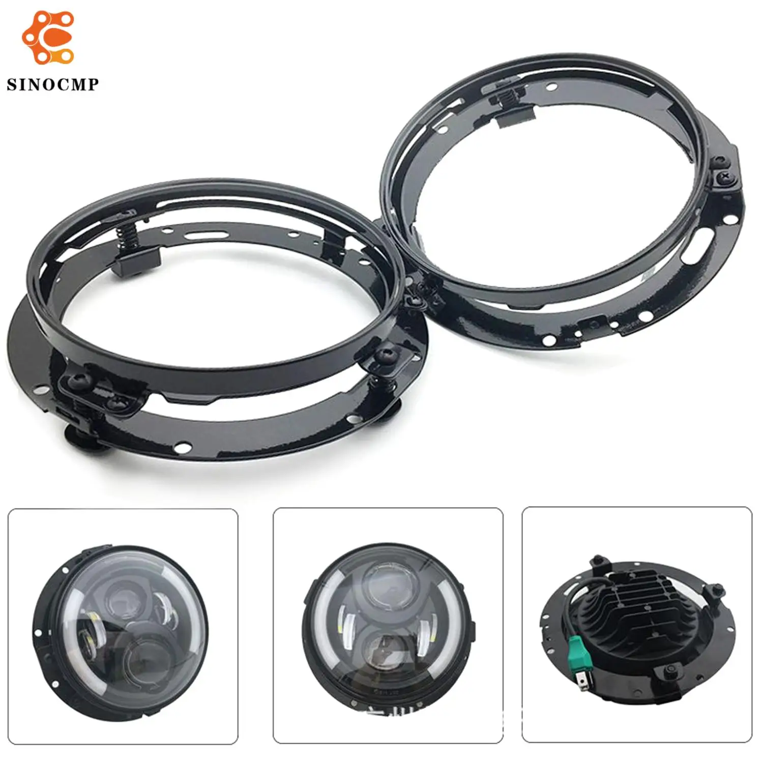 

2Pcs 7 Inch Metal Circular Headlight Bracket For Jeep VW Round Ring Headlight Torque Base Mounting Retaining Set
