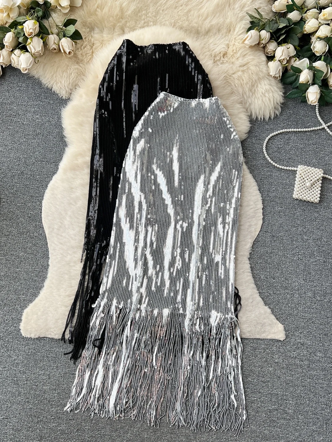 

Юбка с пайетками iny Tassel, женская облегающая клубная ночная рубашка с высокой талией, корейская юбка трапециевидной формы