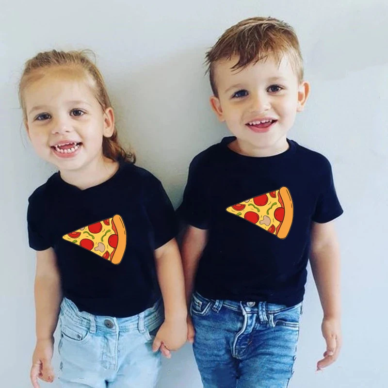 Funny Pizza and Pizza Slice Print Family Matching Shirts Cotton Dad and Daughter Son Kids Tshirts Baby Rompers Father\'s Day Gift