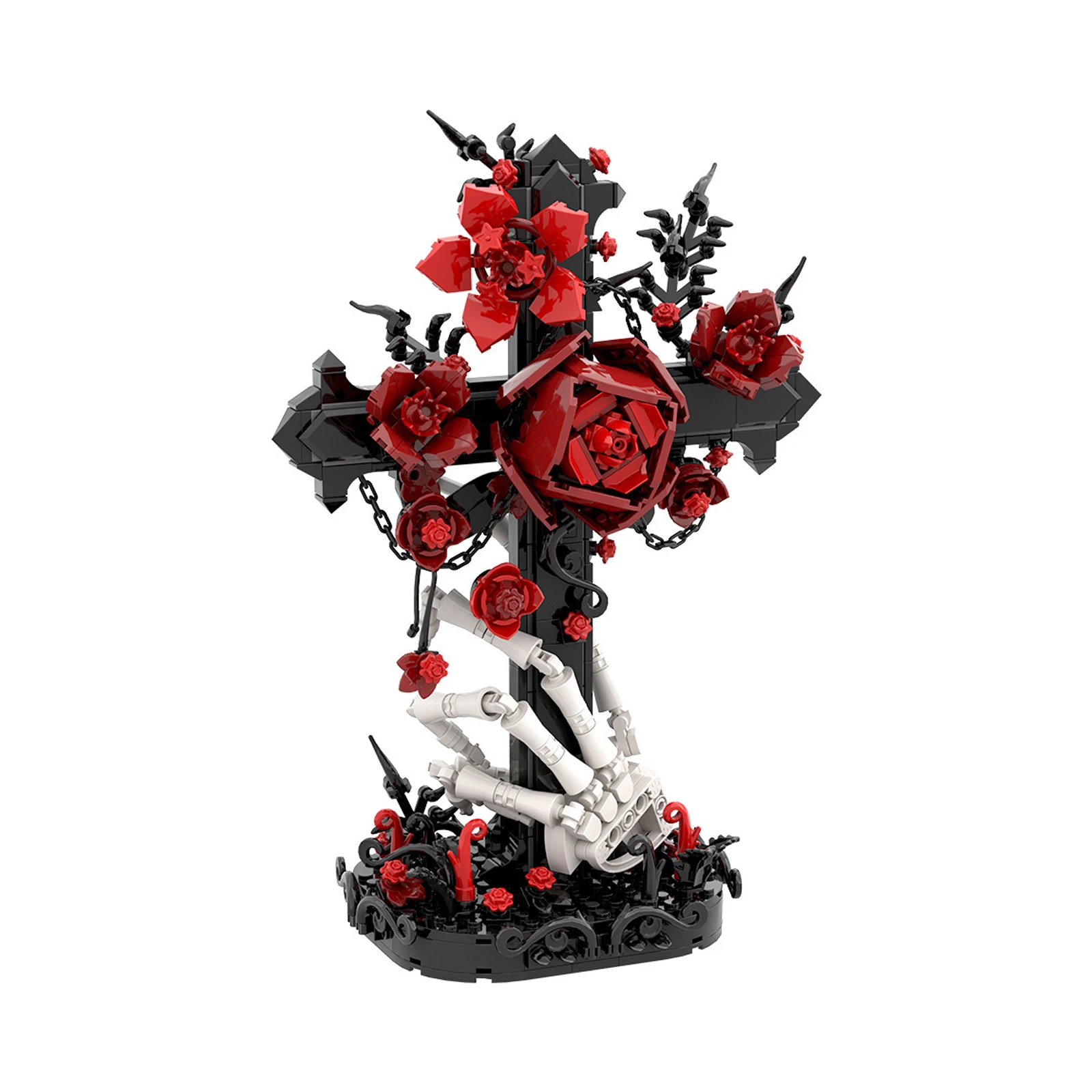 MOC Cruz cráneo mano Rosa bloques de construcción flores góticas modelo fiesta decorar foto accesorios montaje juguetes adornos regalos