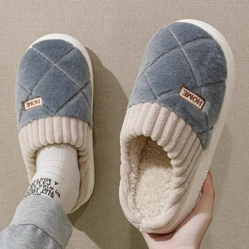 Winter Fuzzy Plush Slippers Women Men Warm Fleece Lined Indoor Home Couple Non Slip Thick Soft Cozy House Shoes