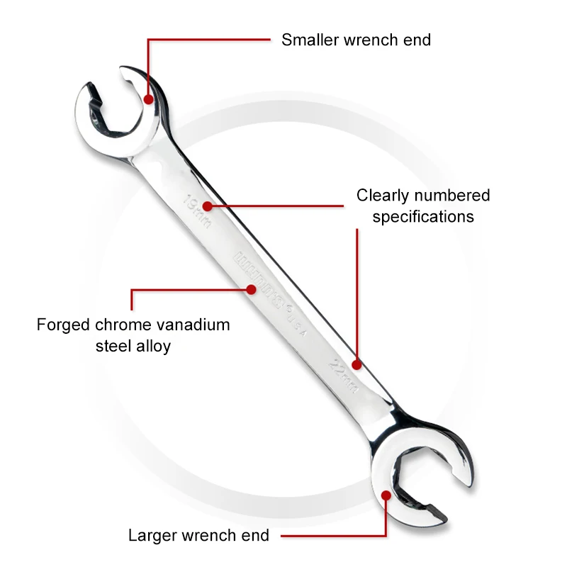 WYNN\'S Flare Nut Wrench for Repair Fuel Tube Hose Oil Pipe Double Head Spanner Brake Line Wrench Ratchet Torque Hand Tool 6-24mm
