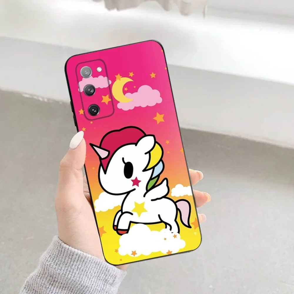 Cute T-Tokidokis Unicorn Phone Case For Samsung S23,22,21FE 20,10lite 9,8,5plus 6,7edge Note20,20ultra Black Silicone