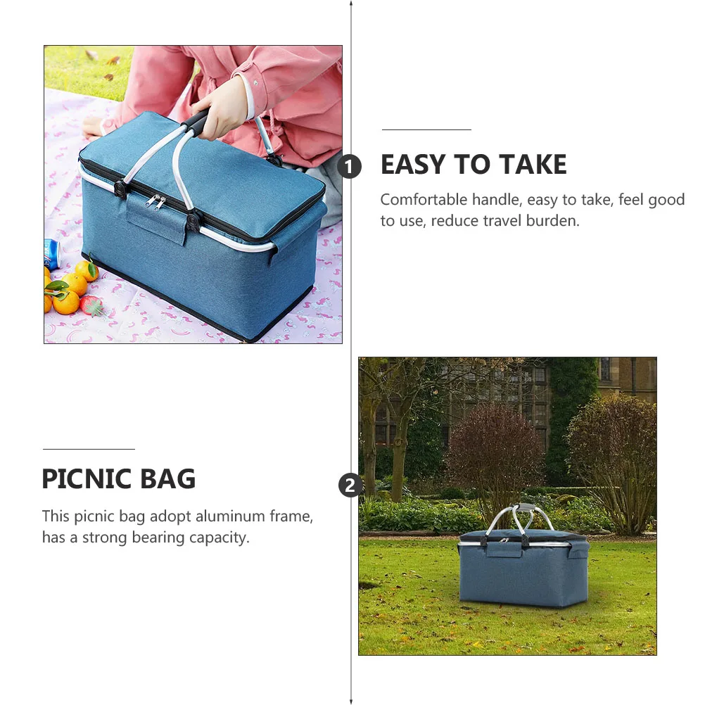 

Insulated Picnic Basket Large Capacity Foldable Cooler Bag Aluminum Frame Heat Resistant Durable Outdoor Camping Bbq Basket Tote