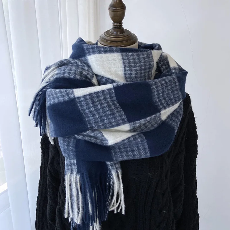 

Women's New Winter Scarf Autumn Winter Cashmere Tassel Scarf Versatile Warm Thick Checkered Design Korean Students Warm Scarf