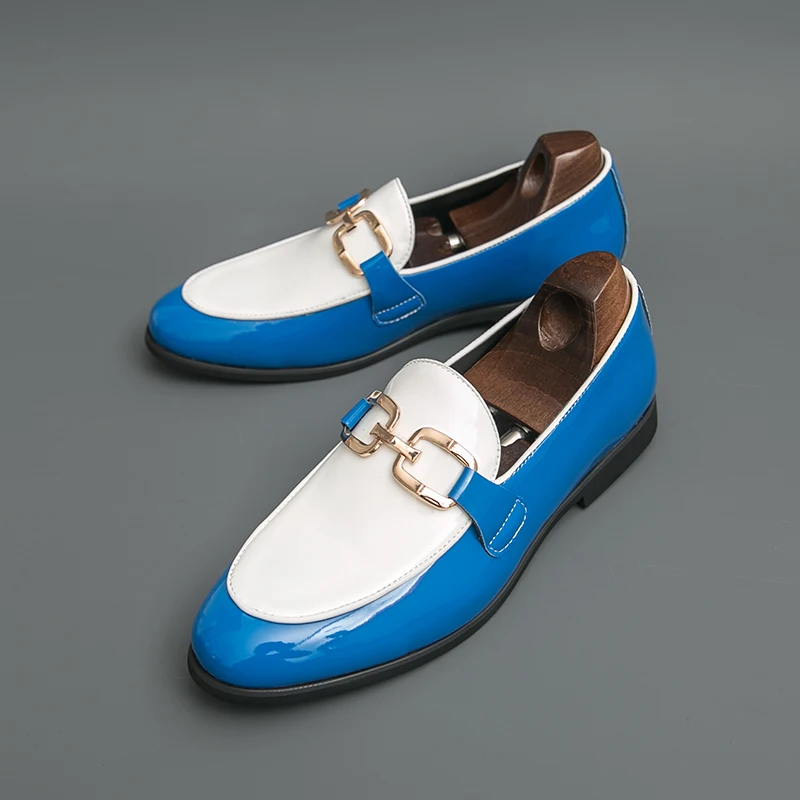 

Classic Fashion Blue White Men's Loafers Shoes Plus Size 46 Pointed Roe Leather Casual Shoes Men Slip-on Luxury Shoes for Men