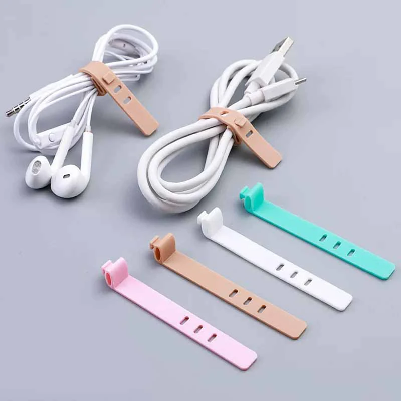 4Pcs Silicone Cable Strap Clips Wire Organizer Data Cable Reusable Cable Tie 3 Holes Beam Line Cord Winder Holder Keeper Manager