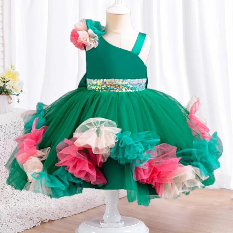 Baby Girl Stumbling Toddler Birthday Party Dress Flower Girl Wedding Dress sheer princess dress formal first Christmas dinner