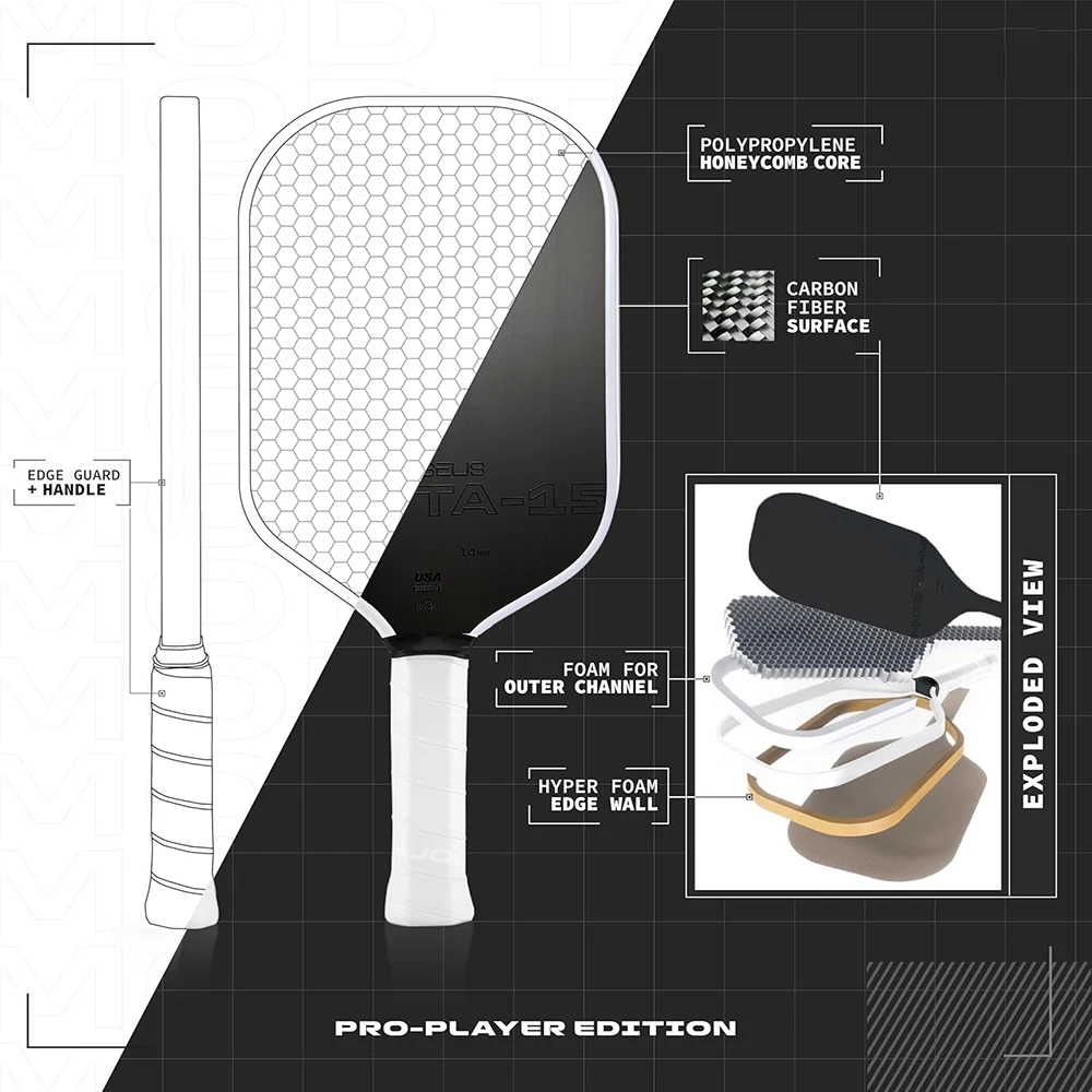 Perseus 14mm MOD TA-15 Pro Player Edition GEN3 Propulsion EVA Foam Filling Core Pickleball Paddle Racket USAPA Approved