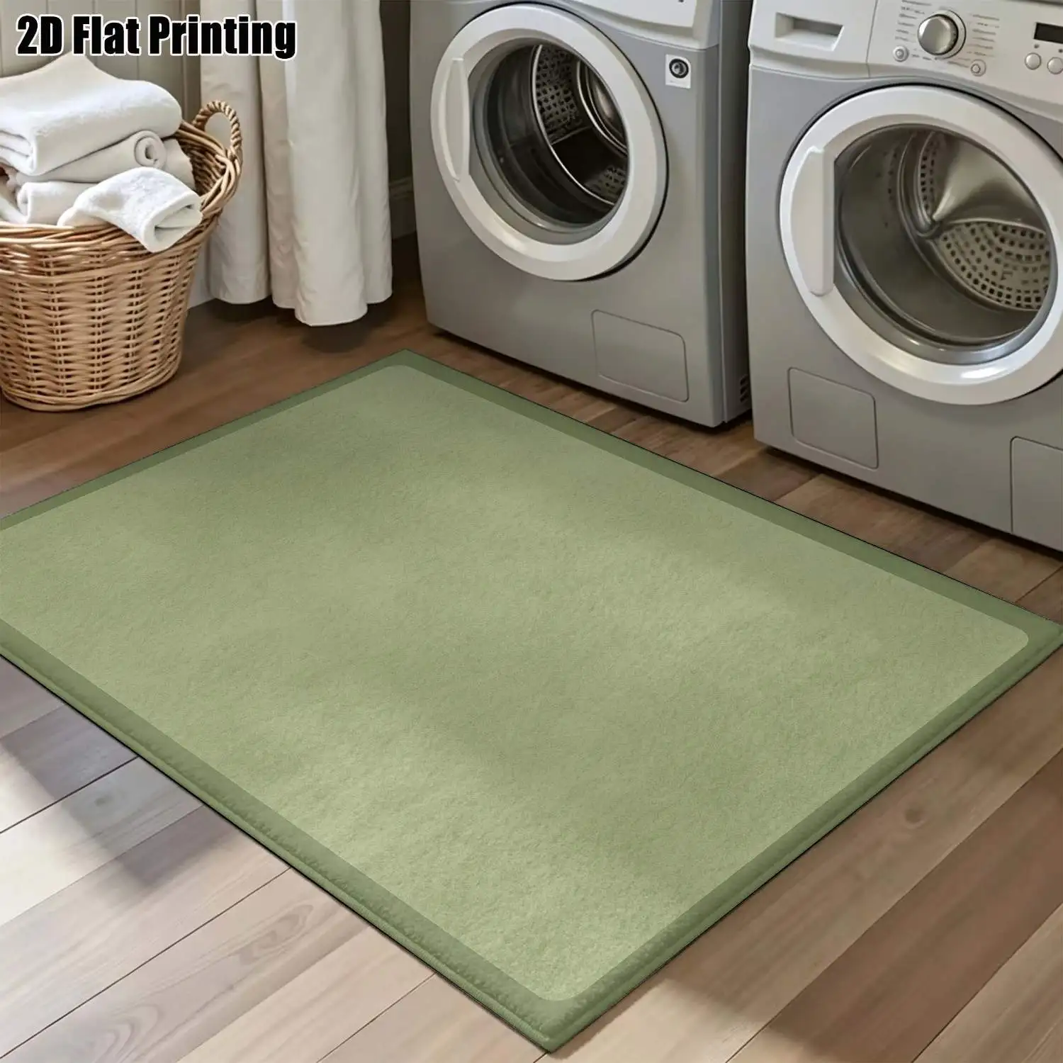 1Pc 2D Printed Light Green Solid Simple Nordic/Instagram Style Machine-Washable Carpet, Multi-Size Floor Mat for Entrance, Dining, Bedroom, Living Room Home Decor