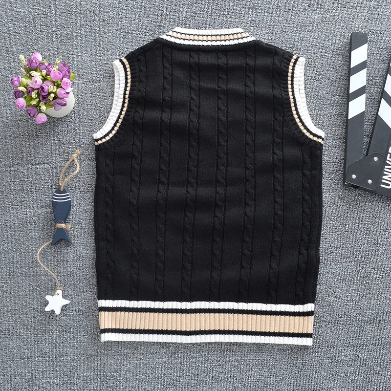 Japanese School Uniform Cosplay Sweater Korean JK Style V-neck Vest with Embroidered Crown Pachwork Color Student Tank Top - Image 4