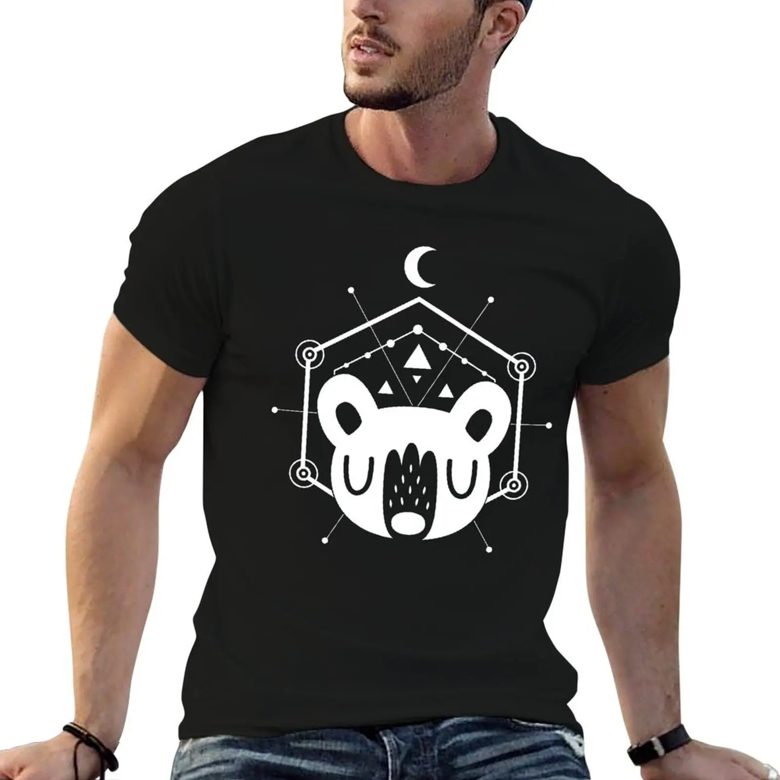 Moon Bear Geometric Design in White T-Shirt designer shirts oversized t shirt big and tall t shirts for men