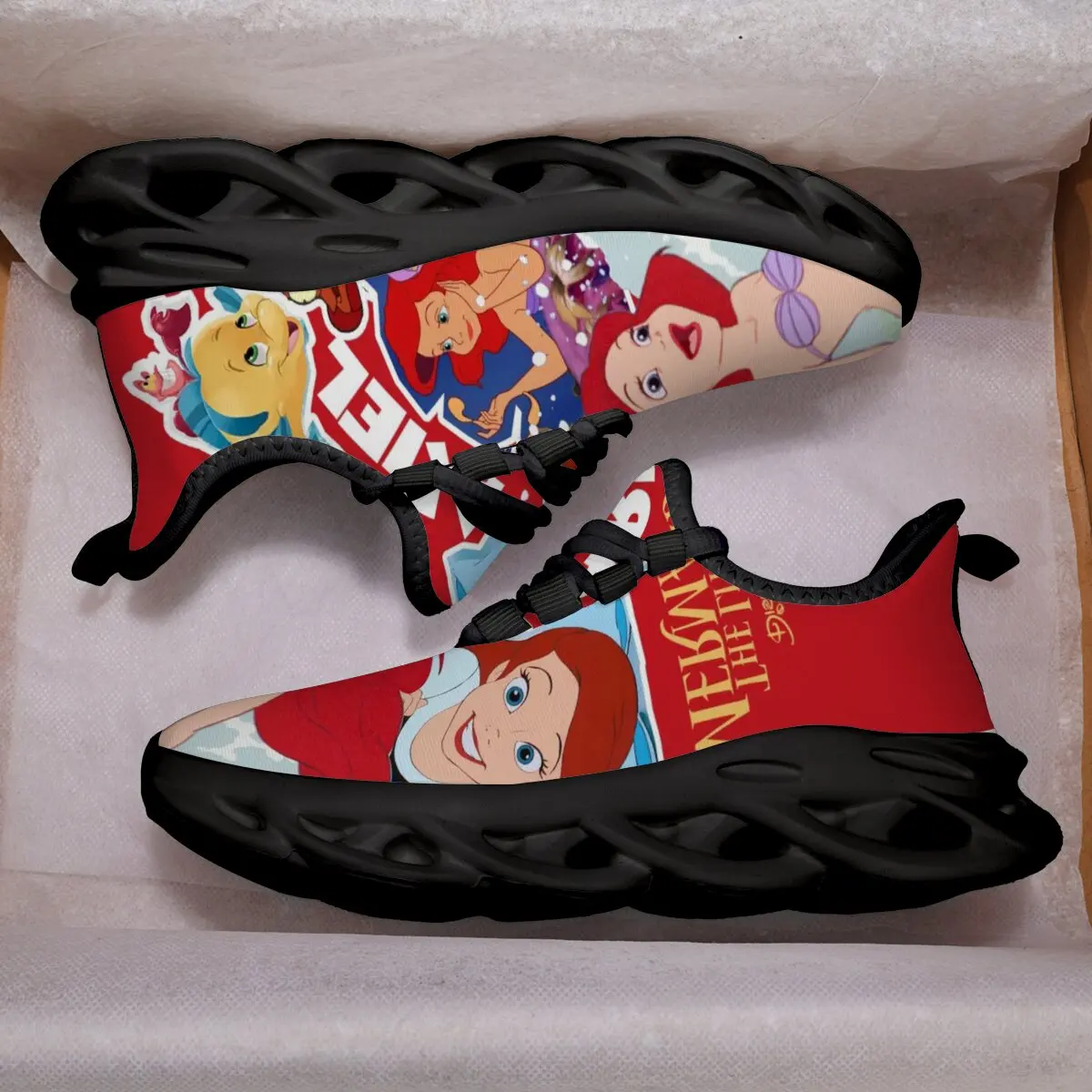 

Kids Sports Shoes White Sole Disney Kids Casual Shoes The Little Mermaid Ariel Breathable Running Sneakers for Men Women