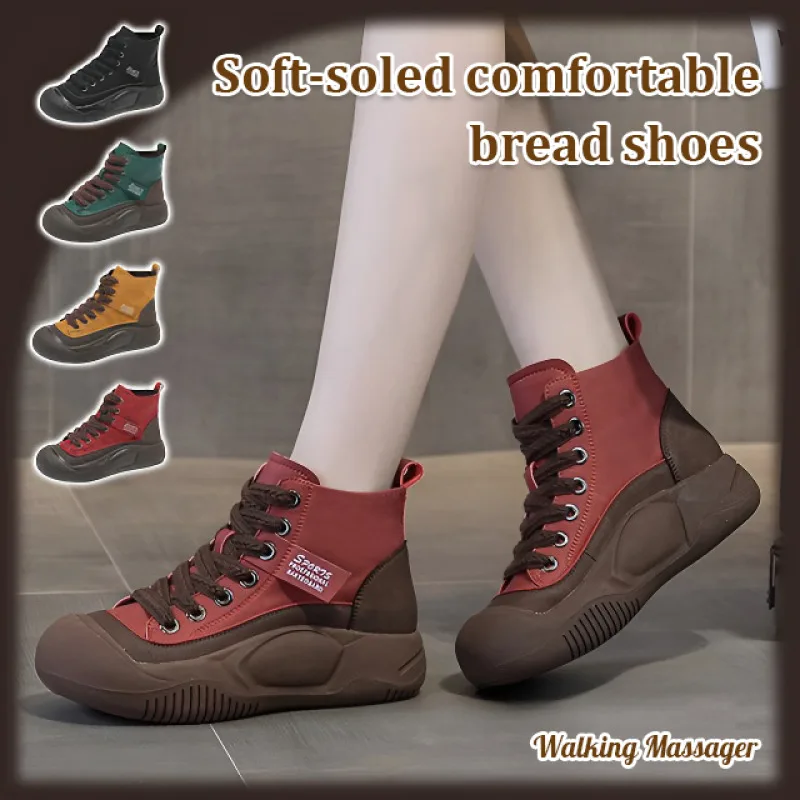 High Top Shoes Casual bread shoes Women's white shoes thick sole sneakers Wear-resistant