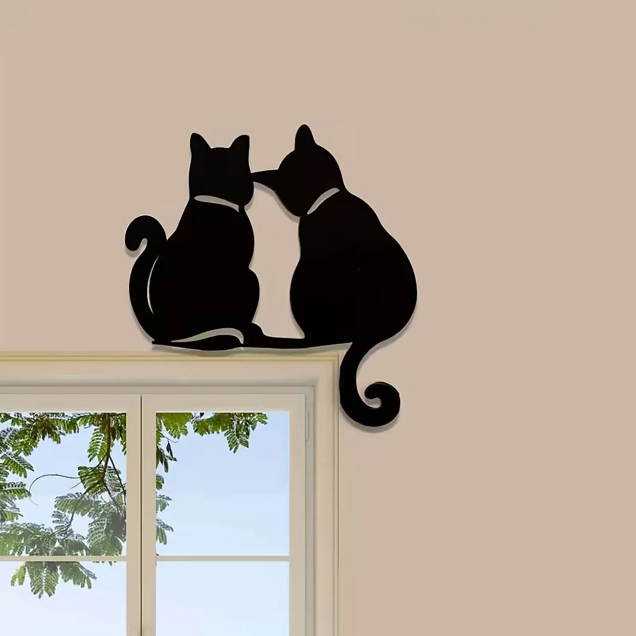 2 Pc Wooden Two Cats Door Frame Ornament Black Silhouette Wood Cutout for Home Door Corner Decor