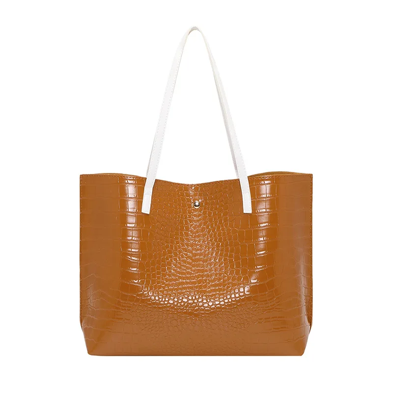 Sac à Main en Cuir à Motif Crocodile pour Femme, Fourre-Tout de Grande Capacité, Sacoche Décontractée