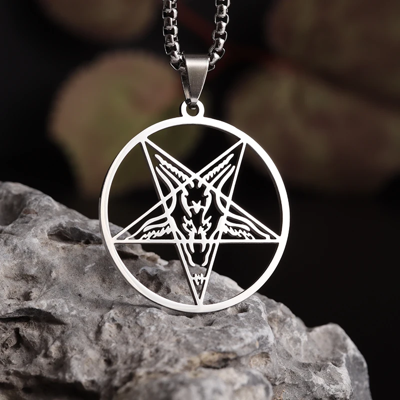 Classic Punk Goat Satan Round Pentagram Pendant Stainless Steel Necklace Amulet Jewelry Gift