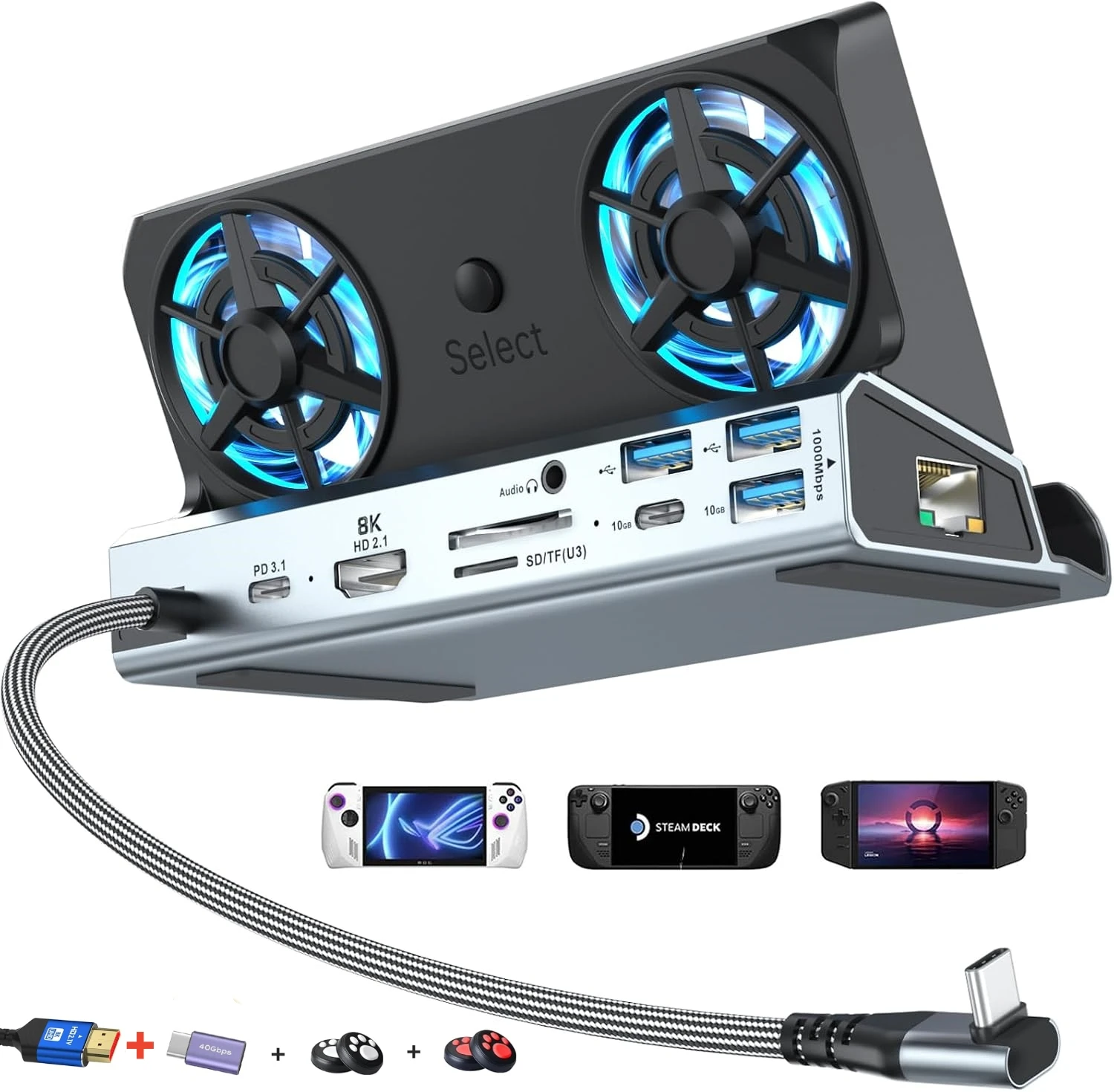 15-in-1 Dual-Fan Docking Station for  Legion Go/Go S/Go 2, 4K144 Dock, 140W PD3.1 fast Charging, Type-C Cable for Legion Go 2