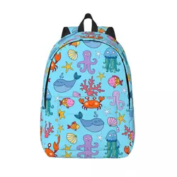 Cartoon Sea Whale Crab Octopus Jellyfish Backpack Middle High College School Student Ocean Creatures Bookbag Teens Daypack