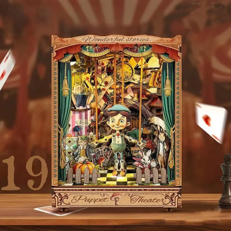 OUZEY Antique Marionette Stage DIY، غلاف خشبي ثلاثي الأبعاد مع مفتاح مخفي، نموذج غامض للمراهقين #5