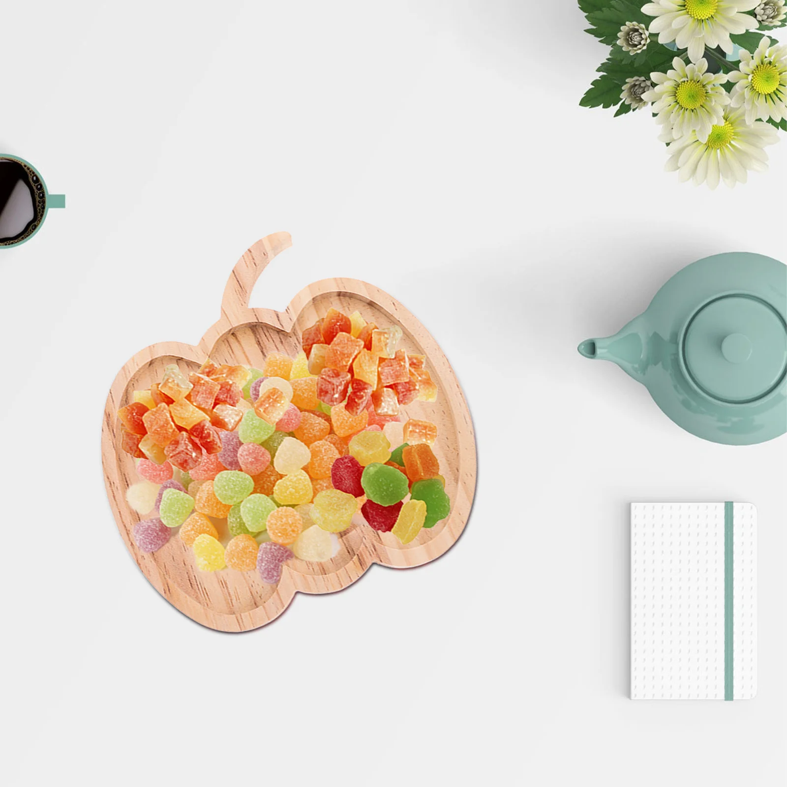 

Pumpkin Shape Wooden Plate Bamboo Snack Serving Tray For Fruit Nuts Pastry Storage Home Office Party Decor Kitchen