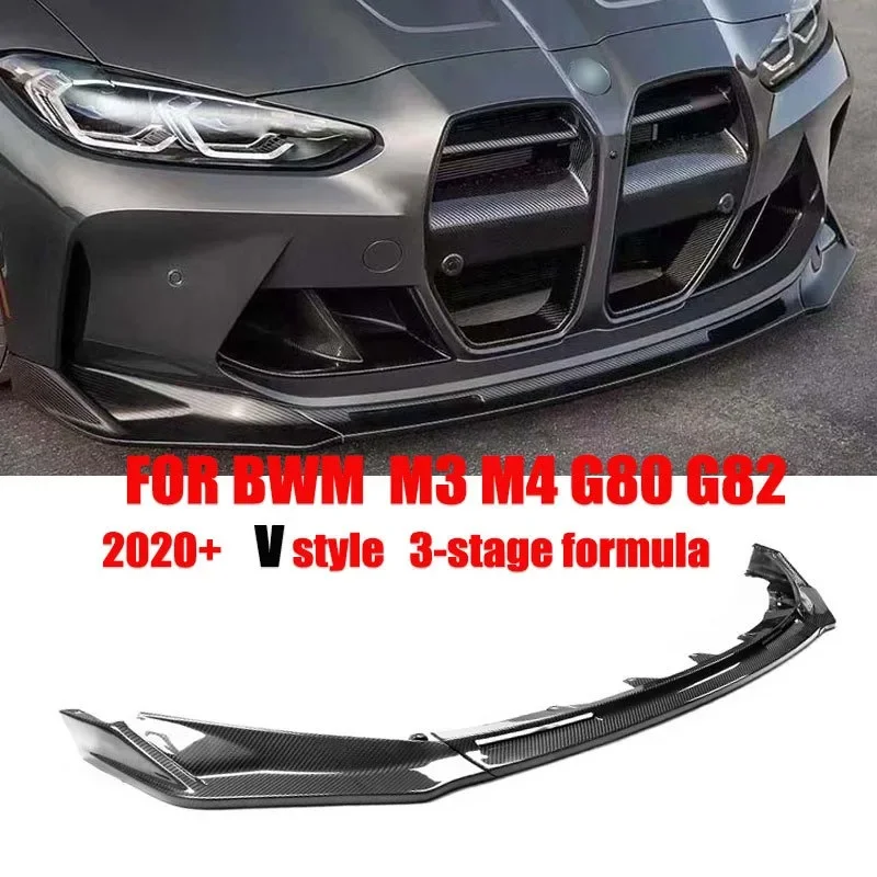 Dry Carbon Fiber Front Bumper Splitter Front Lip Accessory Trim For B-MW M3 M4 G80 G82 G83 V Style Racing Upgrade