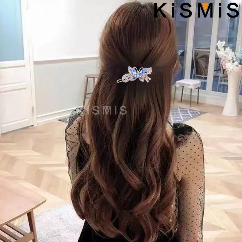 KISMIS 1Pc Crystal Rhinestone Hair Barrette Small Fresh Hair Accessories Rhinestone Butterfly Girls Hairclip Hair Accessory