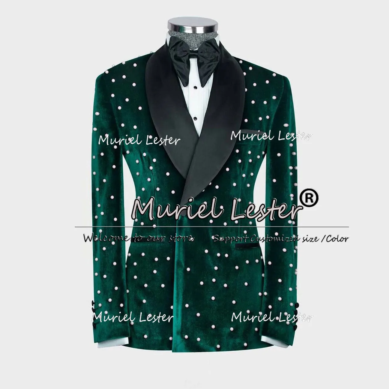 

Luxury Pearls Wedding Suits For Men 2 Pieces costume homme Black Shawl Label Velvet Prom Blazers Customized Man Banquet Tuxeods