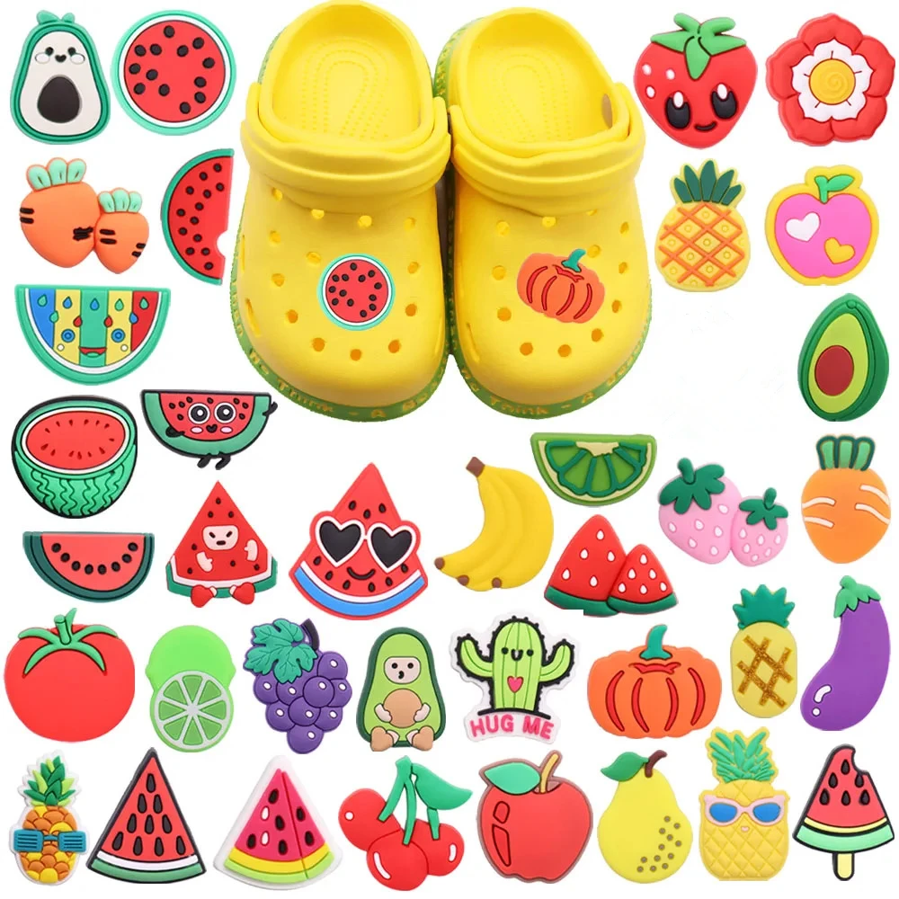 

1Pcs PVC Tomato Pumpkin Vegetables Cherry Fruits Buckle Clog Watermelon Shoes Charms Decorations Fit Kids Wristband