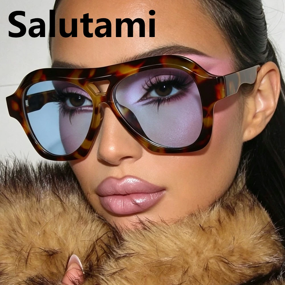 New Fashion Retro Leopard Print Women Sunglasses Double-bridge Square Irregular Glasses Men UV400 Protection Outdoor Sunglasses
